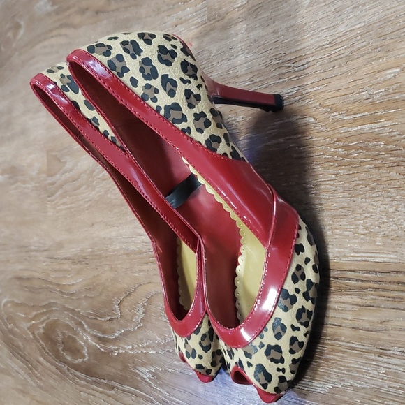 (7) George Leopard Print Peep Toe Heels Business Casual Animal - Picture 8 of 14